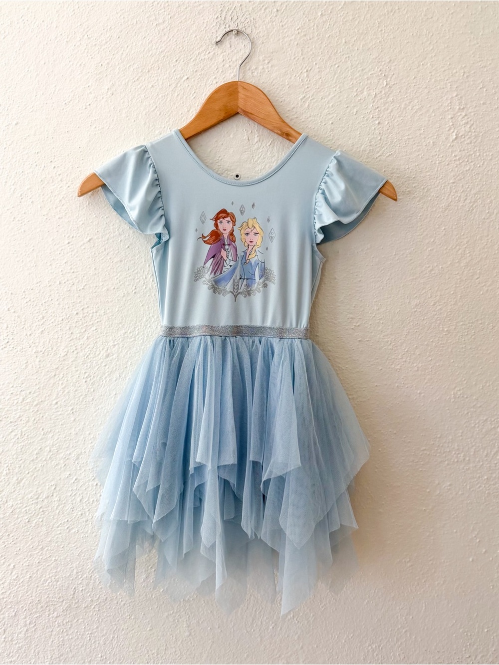 Disney Frozen Anna & Elsa Light Blue Flutter Sleeve Tulle Dress - Picture 2 of 5